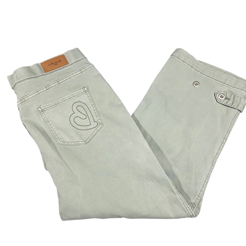 Charlie B Crop Pants Womens 12 Sage Green Pull On Heart Pockets C5404-618A
